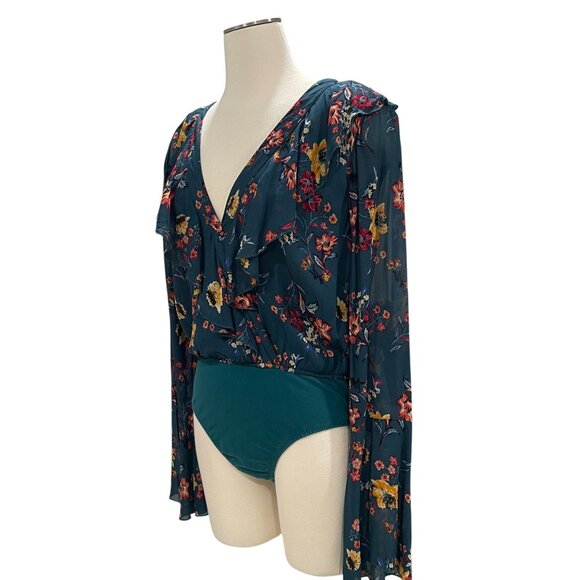Band Of Gypsies Floral Bodysuit Large Boho Chic Festival Sheer Long Sleeve - Picture 7 of 10